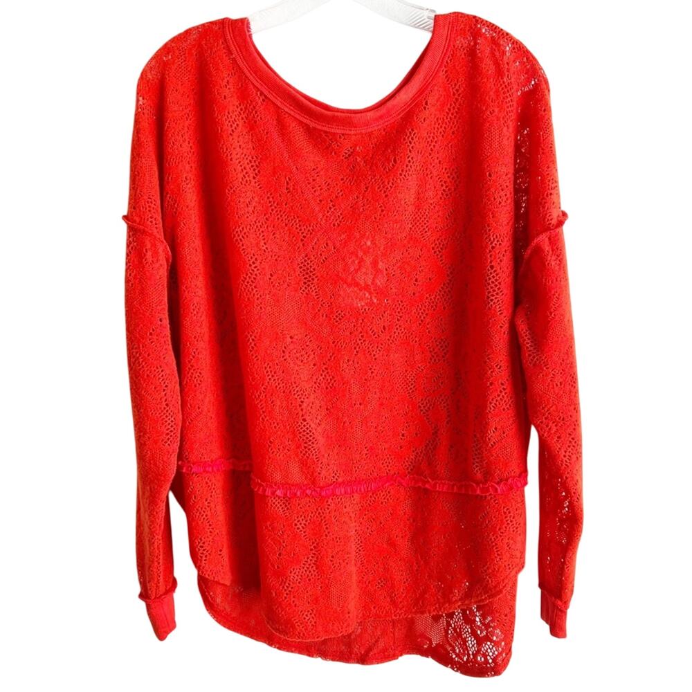 Free People Not Cold In This Lace Sleeve Top Size XS Fiesta Red New